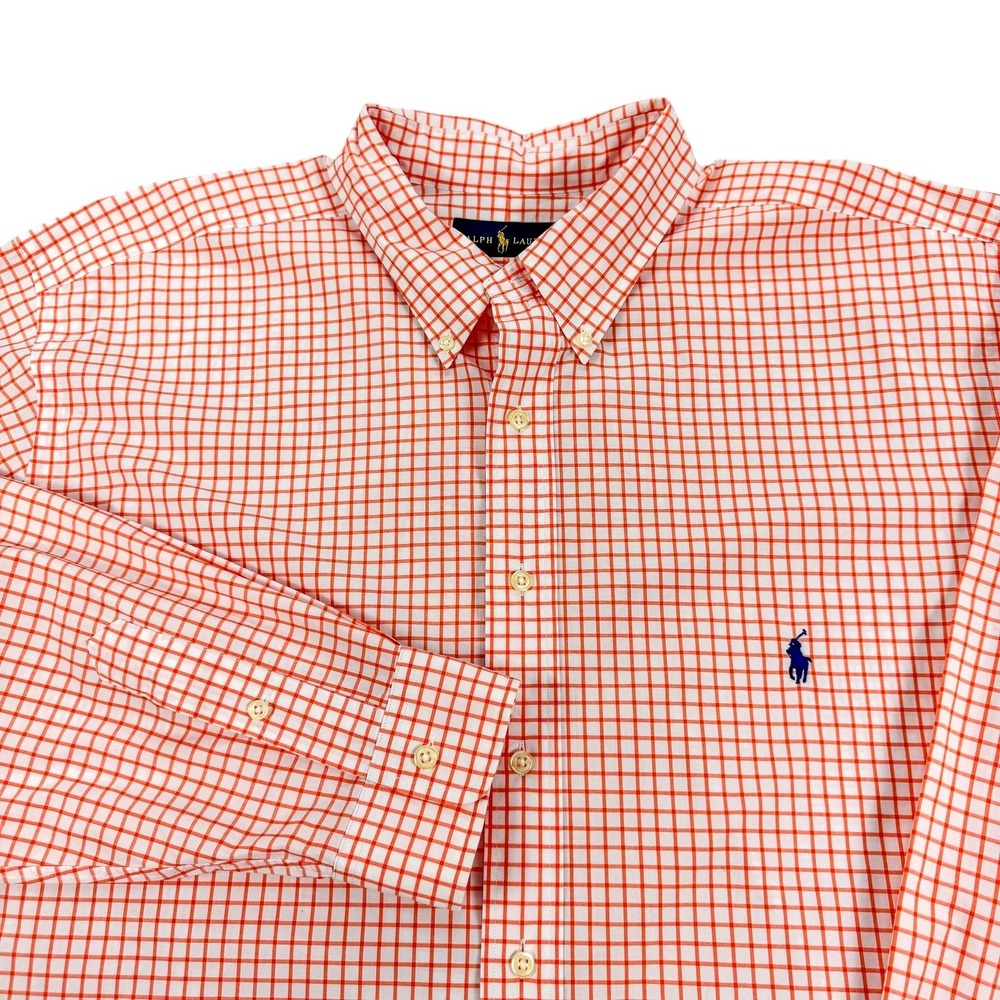 Ralph Lauren Shirt Mens 2XLT Tall Orange Check Button Down Long Sleeve Preppy